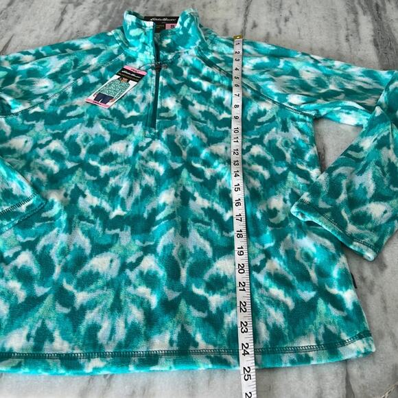 Eddie Bauer Turquoise Leaf Ikat Print Lightweight Fleece 1/4 Zip Pullover Size S - Picture 9 of 11